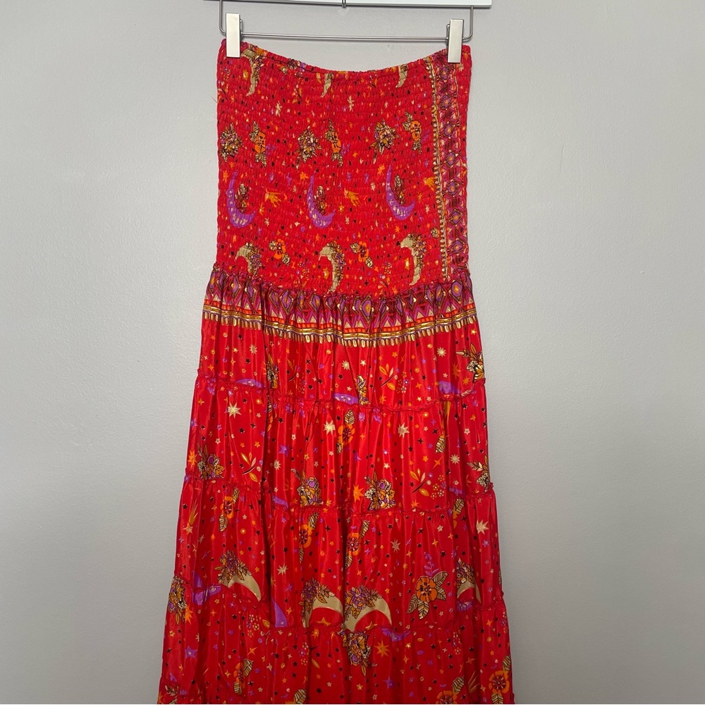 Vibrant Strapless Red Paisley Dress - Picture 6 of 12